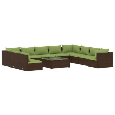 vidaXL 11-delige Loungeset met kussens poly rattan bruin