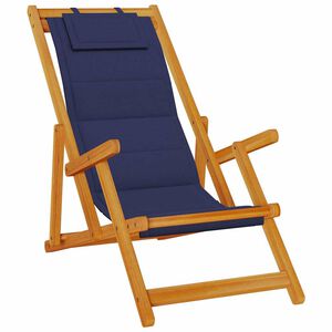 vidaXL Inklapbare stoel met armleuningen, blauw acaciahout en textiel