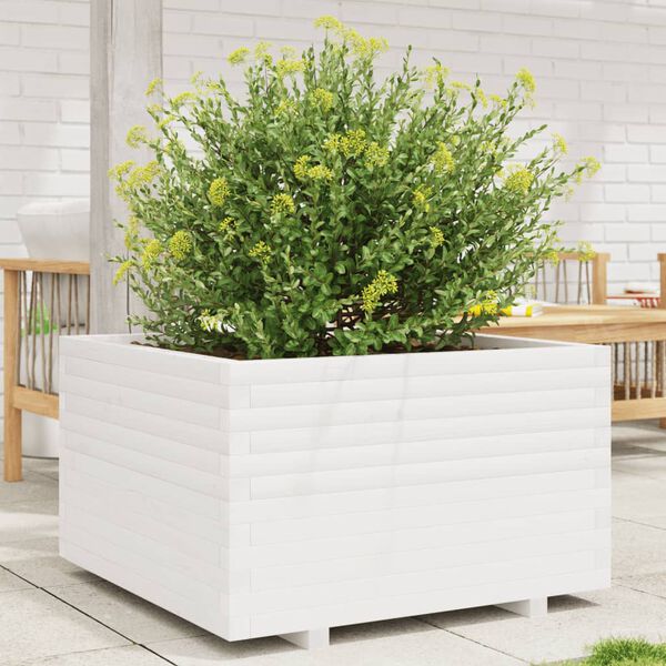 vidaXL Plantenbak 80x80x49,5 cm massief grenenhout wit