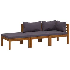 vidaXL 3-delige Loungeset met kussens massief acaciahout