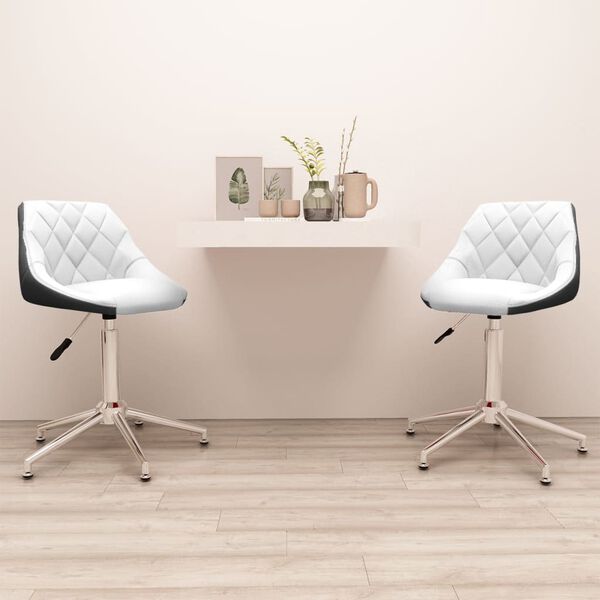 vidaXL Eetkamerstoelen draaibaar 2 st kunstleer wit en zwart