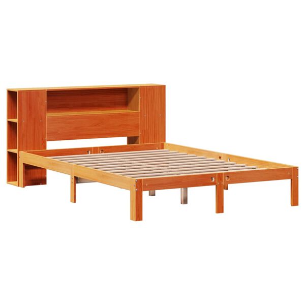 vidaXL Bed met boekenkast zonder matras grenenhout wasbruin 140x190 cm