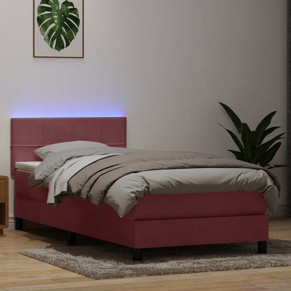 vidaXL Boxspring met matras en LED fluweel roze 80x220 cm