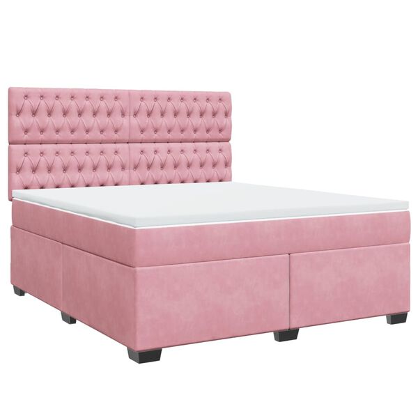 vidaXL Boxspring met matras fluweel roze 180x200 cm