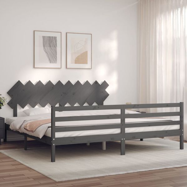 vidaXL Bedframe met hoofdbord massief hout grijs 200x200 cm