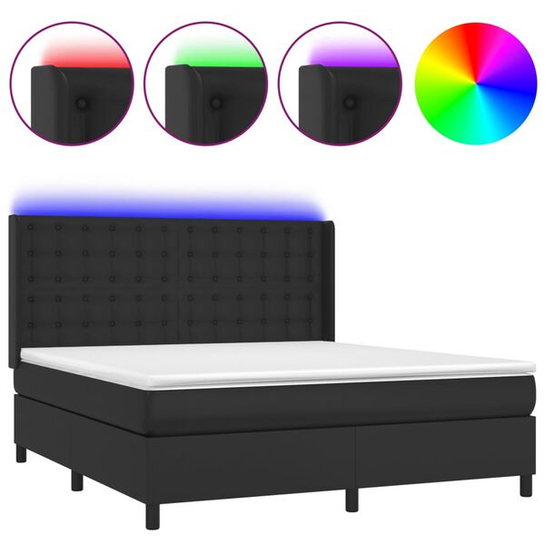 vidaXL Boxspring met matras en LED kunstleer zwart 180x200 cm