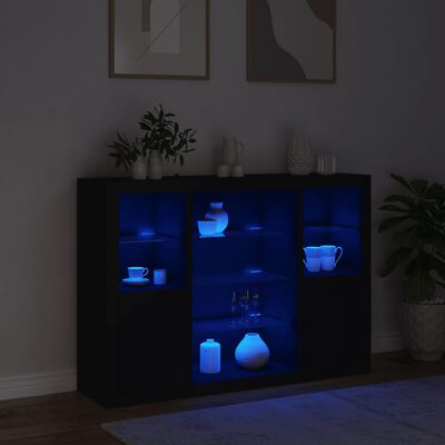 vidaXL Dressoirs met LED-verlichting 3 st bewerkt hout zwart