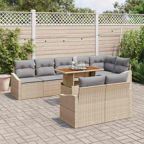 vidaXL Tuin Sofa Set met opslag 9 pcs Beige Poly riet