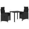 vidaXL Buiten eettafelset 3 st Zwart poly rattan
