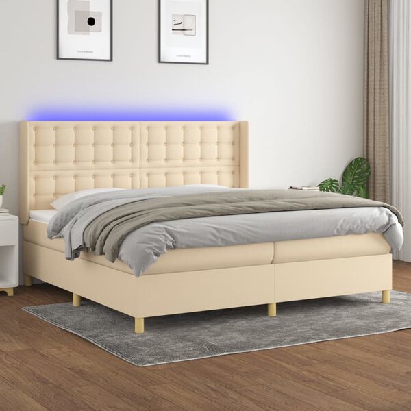 vidaXL Boxspring met matras en LED stof cr&egrave;mekleurig 200x200 cm