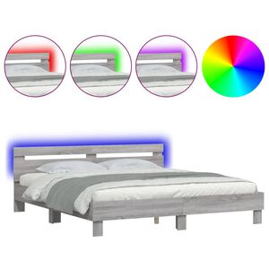 vidaXL Bedframe met hoofdeinde en LED grijs sonoma eiken 200x200 cm