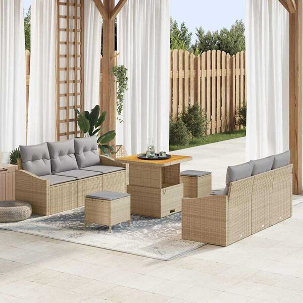 vidaXL Tuin Sofa Set met kussen met opslag 9 pcs Beige en Licht Grijs