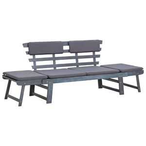 vidaXL Tuinbank met kussens 2-in-1 190 cm massief acaciahout grijs