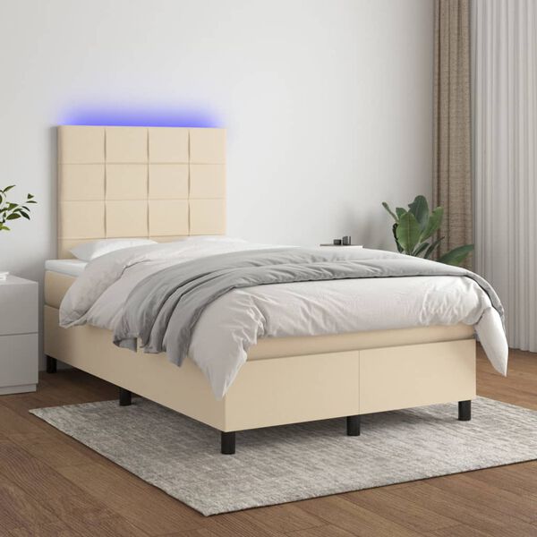 vidaXL Boxspring met matras en LED stof cr&egrave;mekleurig 120x200 cm
