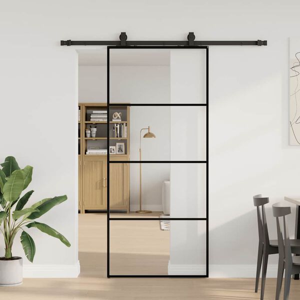 vidaXL Schuifdeur met beslagset 90x205 cm ESG glas zwart