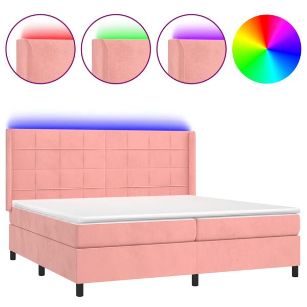 vidaXL Boxspring met matras en LED fluweel roze 200x200 cm