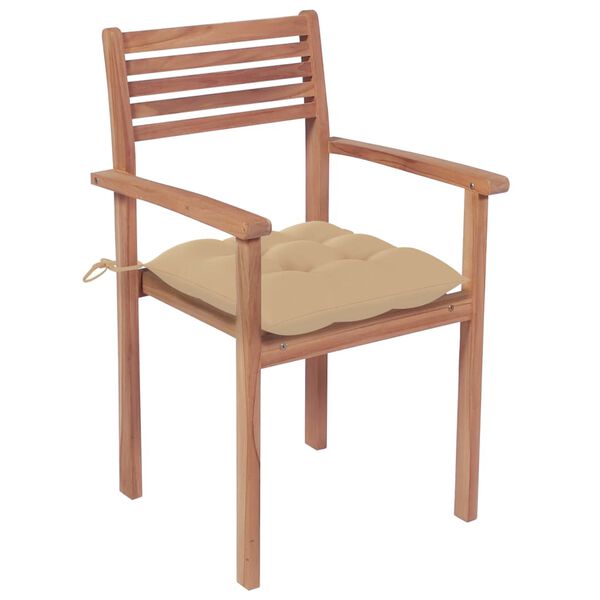 vidaXL Tuinstoelen 4 st met beige kussens massief teakhout