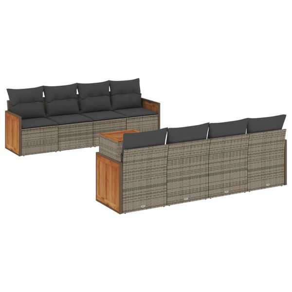 vidaXL 9-delige Loungeset met kussens poly rattan grijs