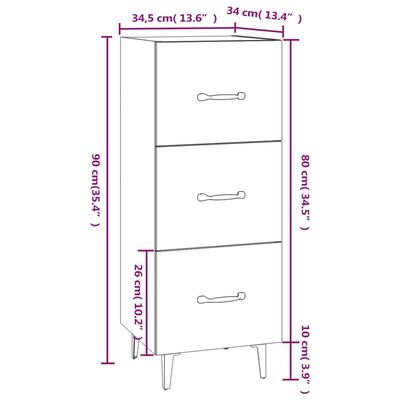 vidaXL Dressoir 34,5x34x90 cm bewerkt hout betongrijs