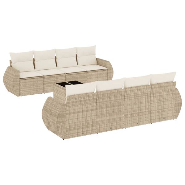 vidaXL 9-delige Loungeset met kussens poly rattan beige