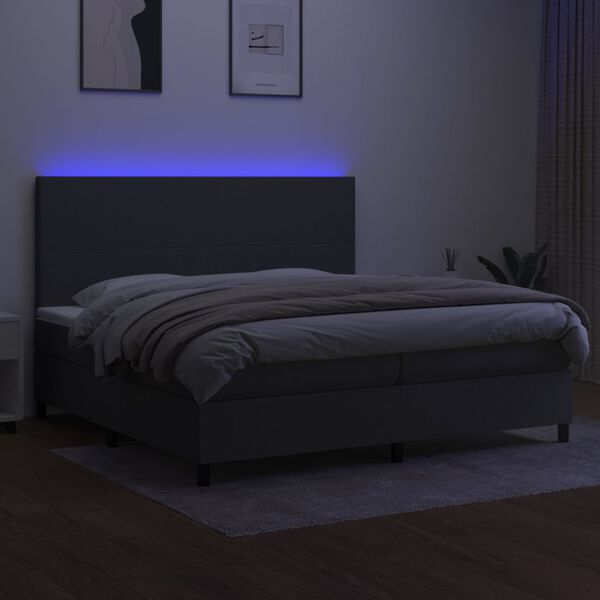 vidaXL Boxspring met matras en LED stof donkergrijs 200x200 cm