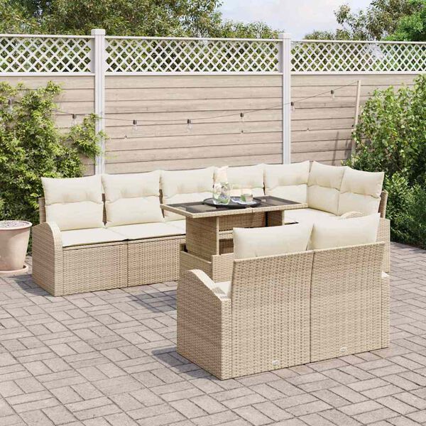 vidaXL Bankstel met kussen 9 pcs Beige en Cr&egrave;me poly rattan