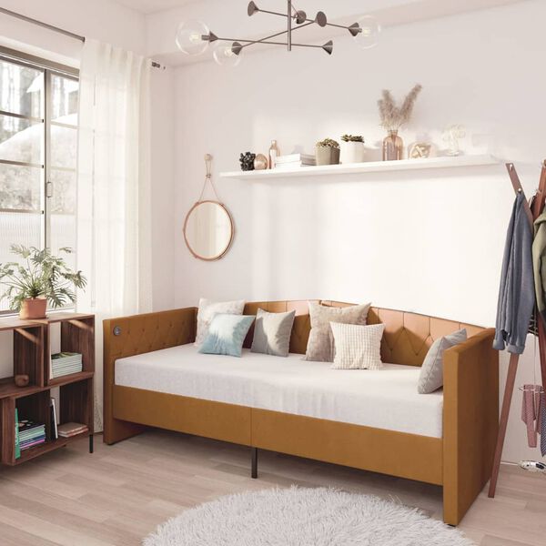 vidaXL Slaapbank met USB fluweel bruin 90x200 cm