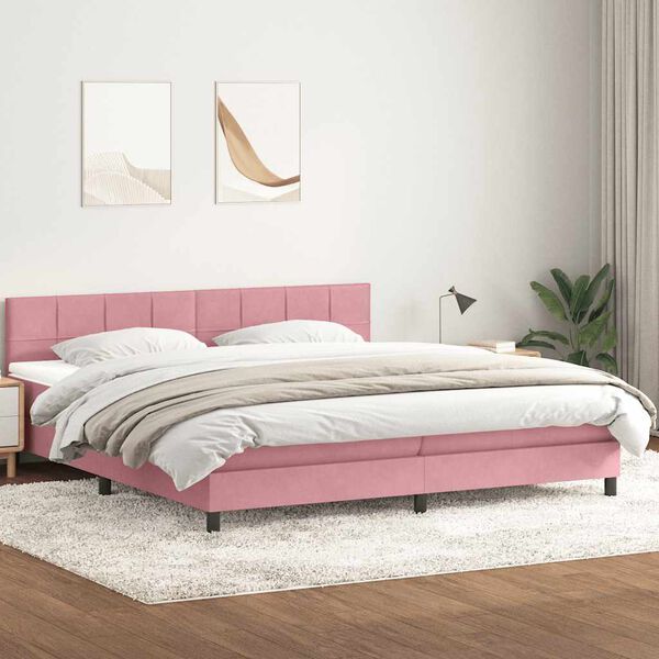 vidaXL Boxspring met matras en LED fluweel roze 180x220 cm
