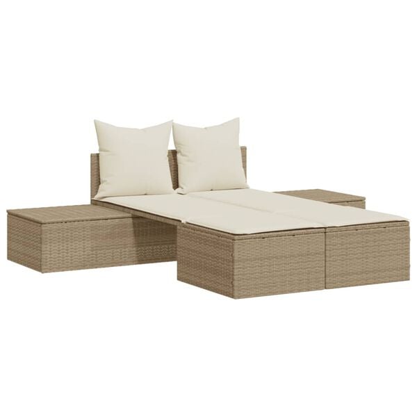 vidaXL Ligbed 2-persoons met kussens poly rattan beige