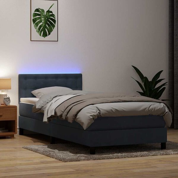 vidaXL Boxspring met matras en LED fluweel donkergrijs 90x210 cm