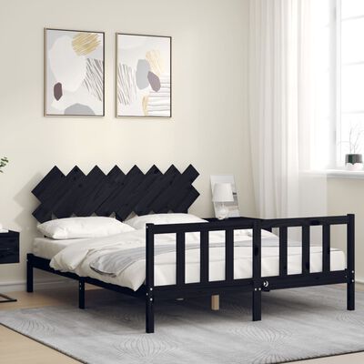 vidaXL Bedframe met hoofdbord massief hout zwart 160x200 cm