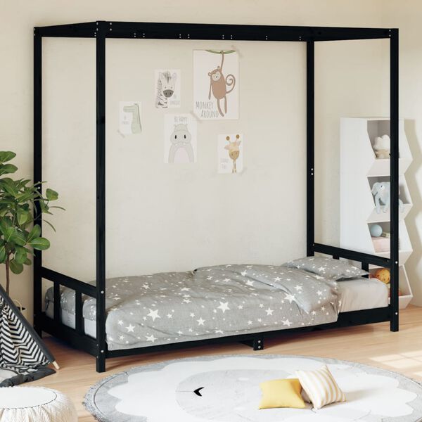 vidaXL Kinderbedframe 90x190 cm massief grenenhout zwart