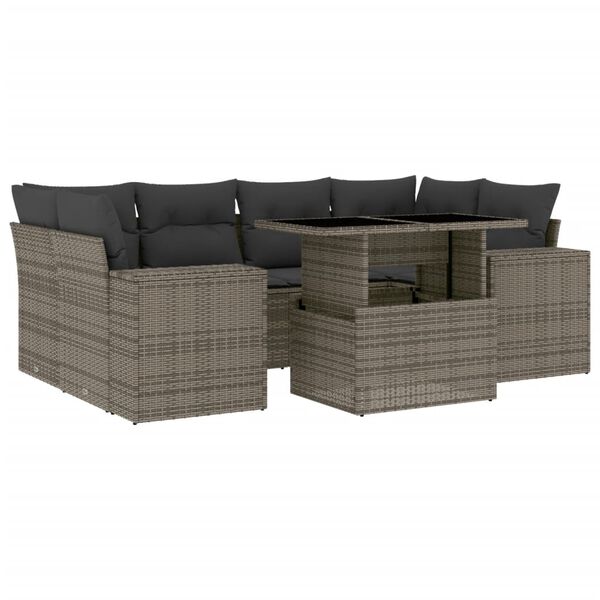vidaXL 7-delige Loungeset met kussens poly rattan grijs