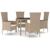 vidaXL 5-delige Tuinset met kussens poly rattan beige