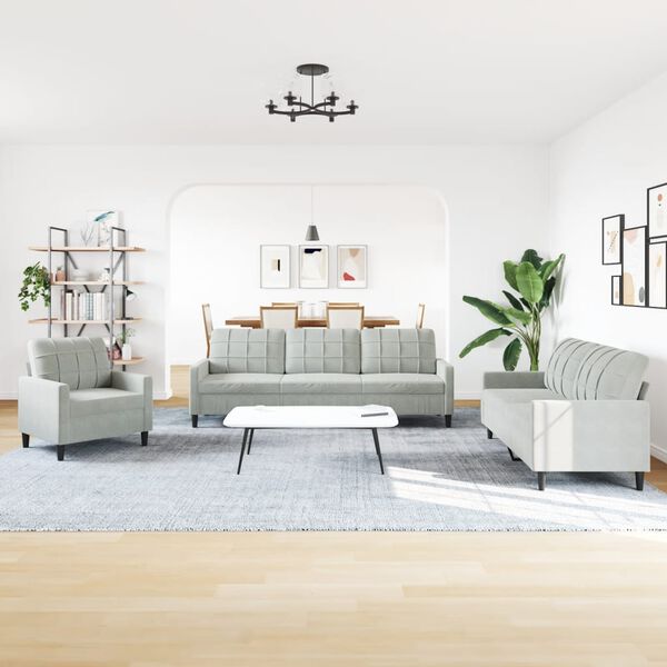 vidaXL 4-delige Loungeset met kussens fluweel lichtgrijs