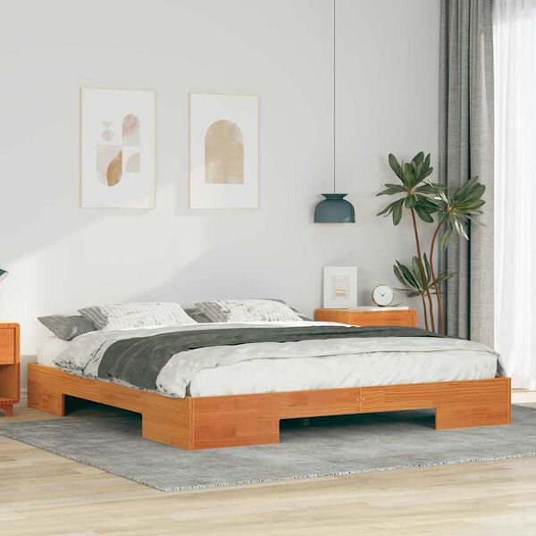 vidaXL Bedframe met opslag Bruin 180 x 200 cm Massief grenenhout