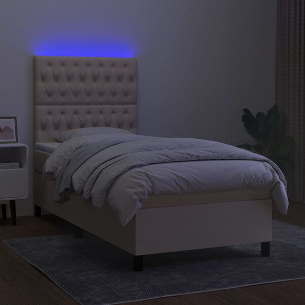 vidaXL Boxspring met matras en LED stof cr&egrave;mekleurig 100x200 cm