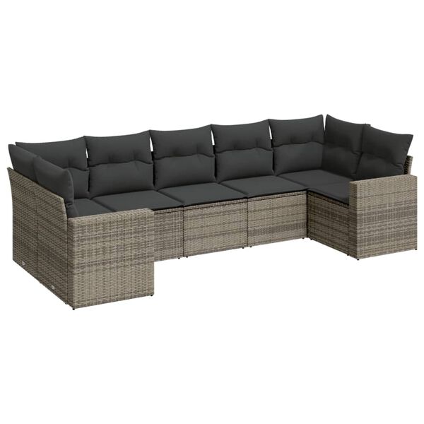vidaXL 7-delige Loungeset met kussens poly rattan grijs