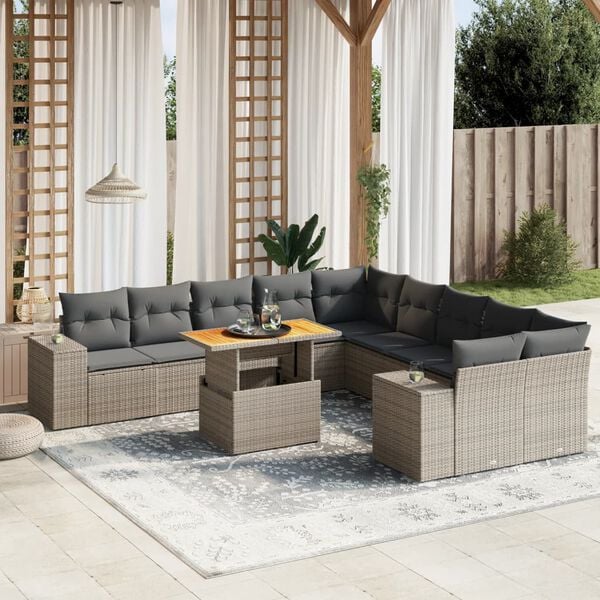 vidaXL 11-delige Loungeset met kussens poly rattan grijs