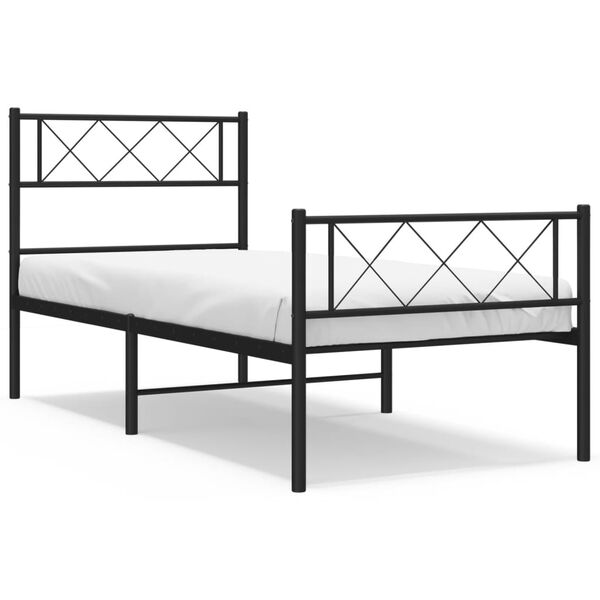 vidaXL Bedframe met hoofd- en voeteneinde metaal zwart 75x190 cm