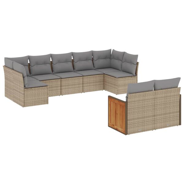 vidaXL 9-delige Loungeset met kussens poly rattan beige