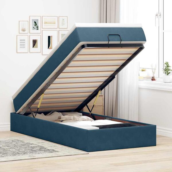 vidaXL Ottoman bed met matras 100x200 cm fluweel donkerblauw