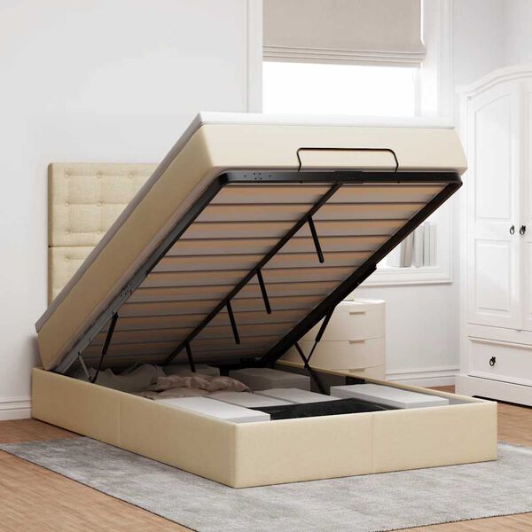 vidaXL Ottoman bed met matras en LED's 120x200cm stof cr&egrave;mekleurig