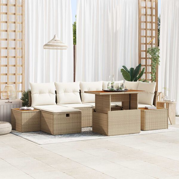 vidaXL Tuin Sofa Set 7 pcs Beige poly rattan