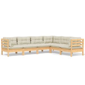 vidaXL 6-delige Loungeset met cr&egrave;mekleurige kussens grenenhout