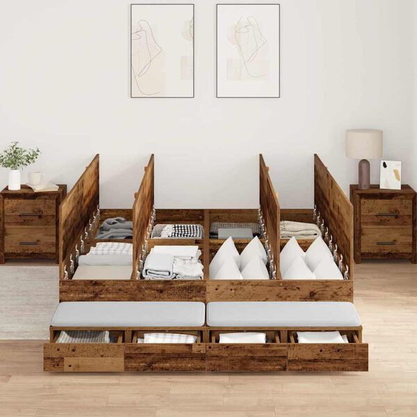 vidaXL Opbergbedframe met lade met opslag Oud Hout 135 cm Bewerkt hout