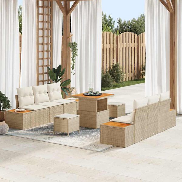vidaXL Tuin Sofa Set met kussen 9 pcs Beige Poly riet