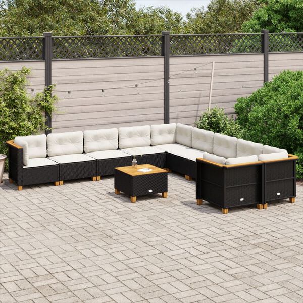 vidaXL 11-delige Loungeset met kussens poly rattan zwart