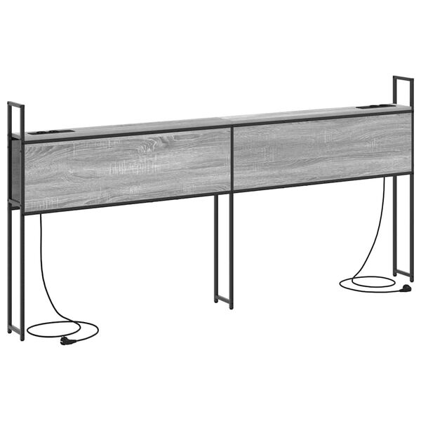 vidaXL Opberghoofdbord met Oplaadstation met plank Grijs sonoma 200 cm