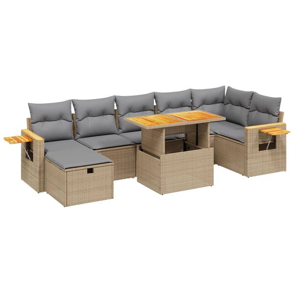 vidaXL 8-delige Loungeset met kussens poly rattan beige